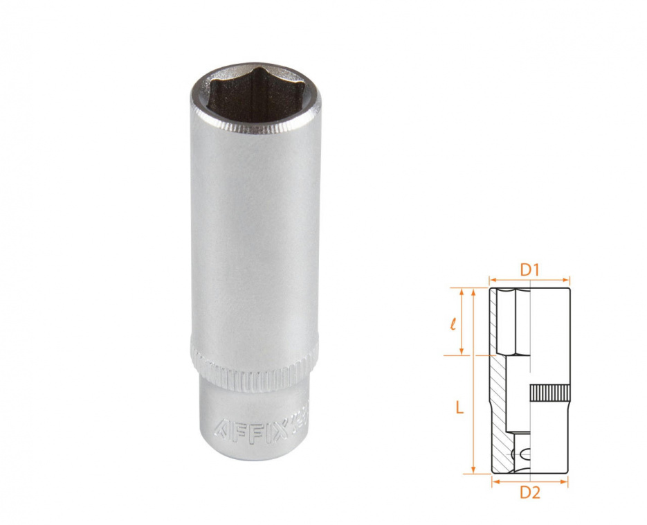 Головка торцевая глубокая шестигранная 1/4", 11 мм AFFIX AF00120011