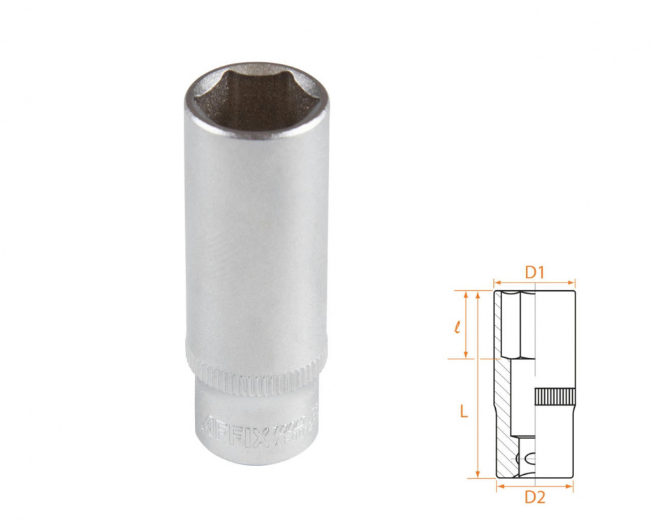 Головка торцевая глубокая шестигранная 1/4", 13 мм AFFIX AF00120013